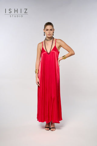 Italian Plain Satin Strap Dress